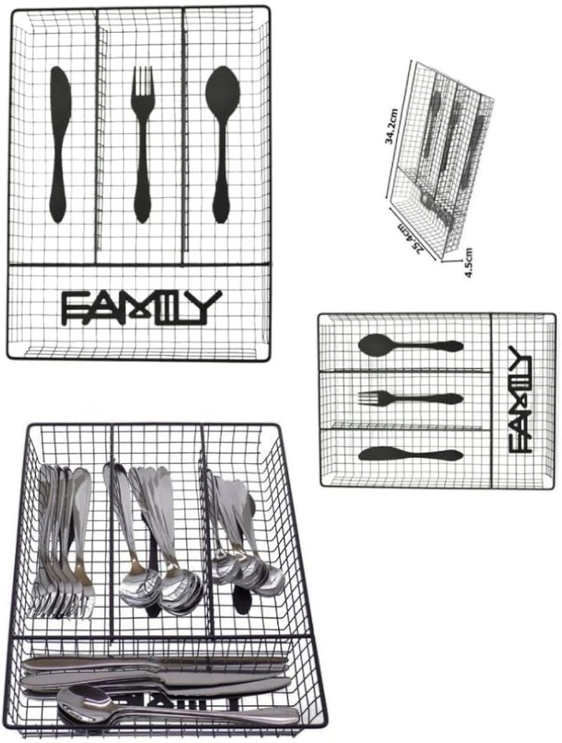 صينية تنظيم أدوات المائدة المعدنية السوداء العصرية من هابي هوم، ذات 4 أقسام
